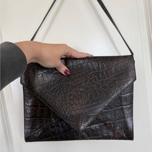 Vintage FURLA Croc Embossed Leather Envelope Bag